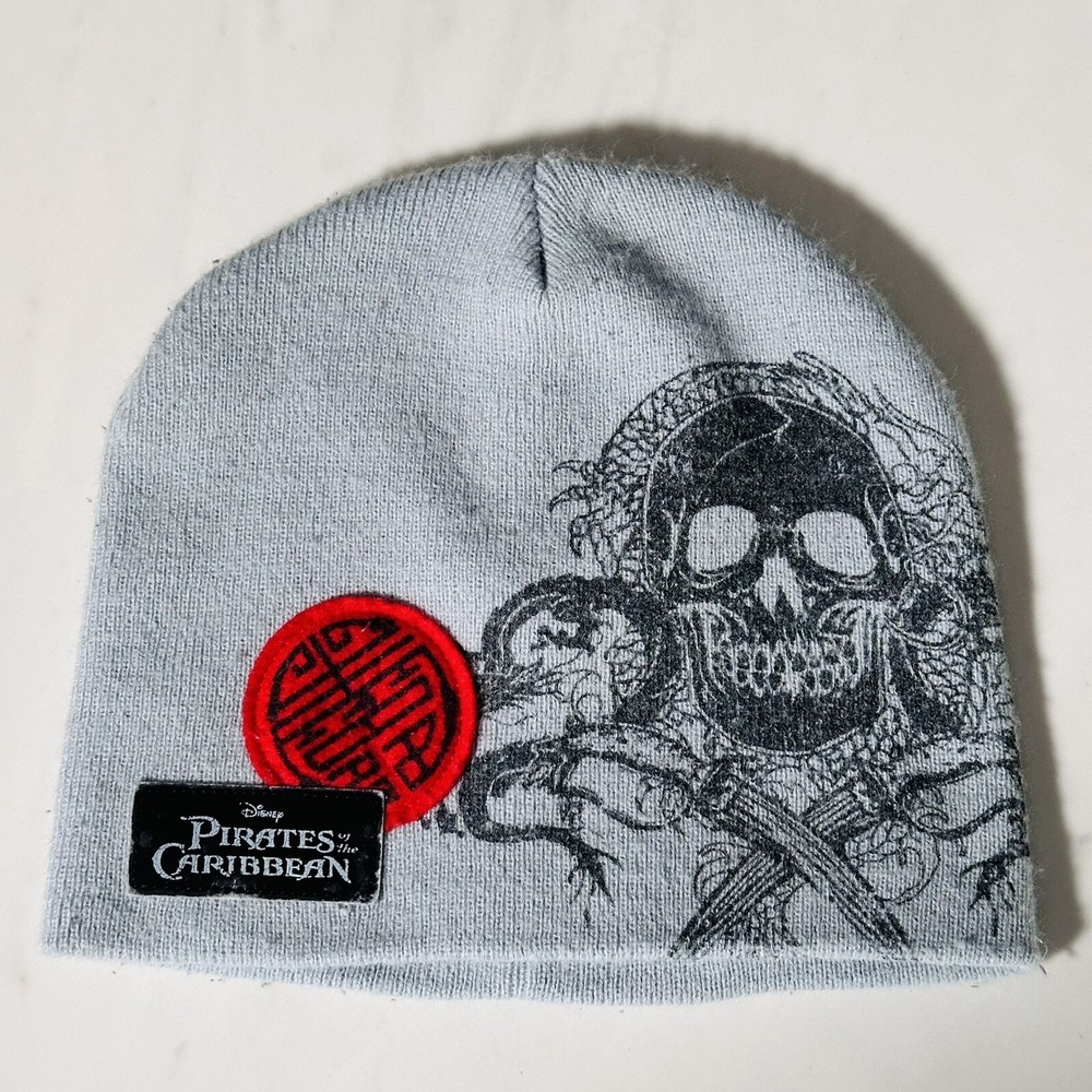 Pirates of the Caribbean Boys Beanie - Disneyland - Gray Skulls Deaf Man's Curse